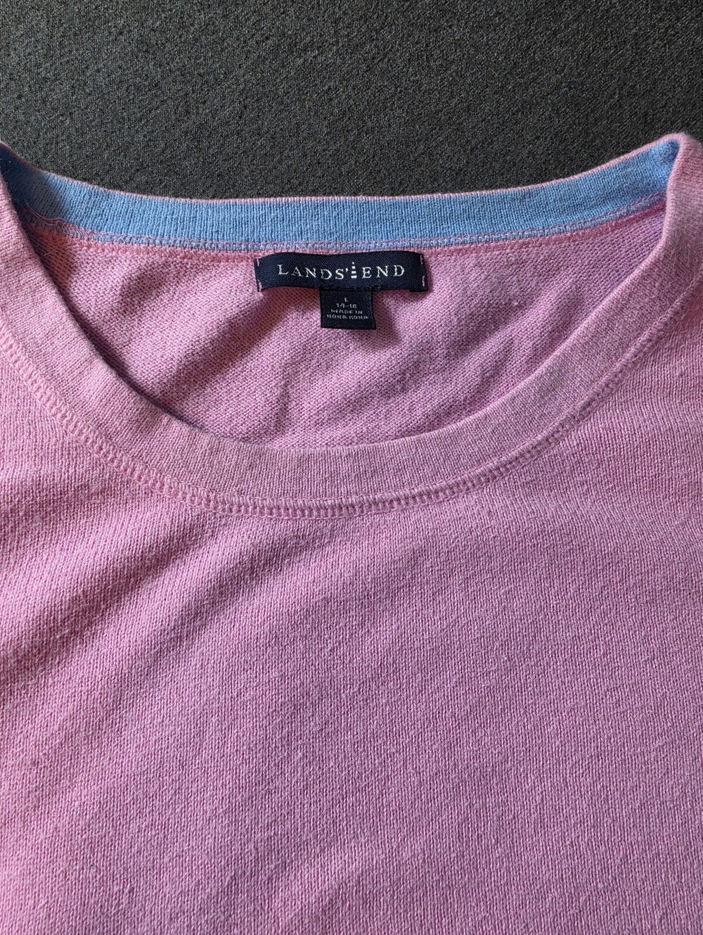 Pink Cashmere Blend Crewneck 3/4 Sleeve Lands' End Sweater - Picture 2 of 6